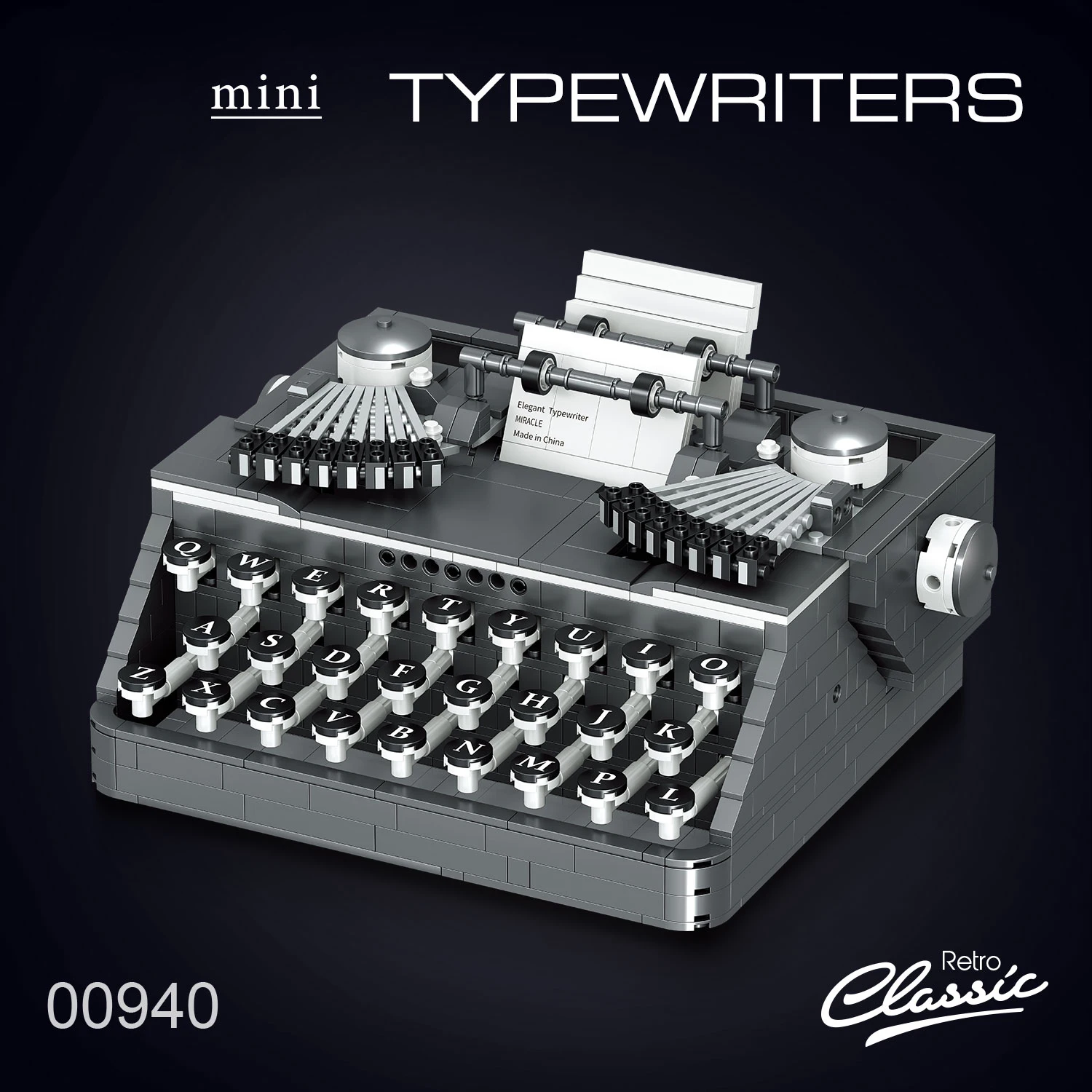 00940 Ensemble de blocs de construction d'imprimante mécanique rétro, jouet d'assemblage de bricolage pour enfants, cadeau éducatif, décoration de bureau et de décoration de la maison