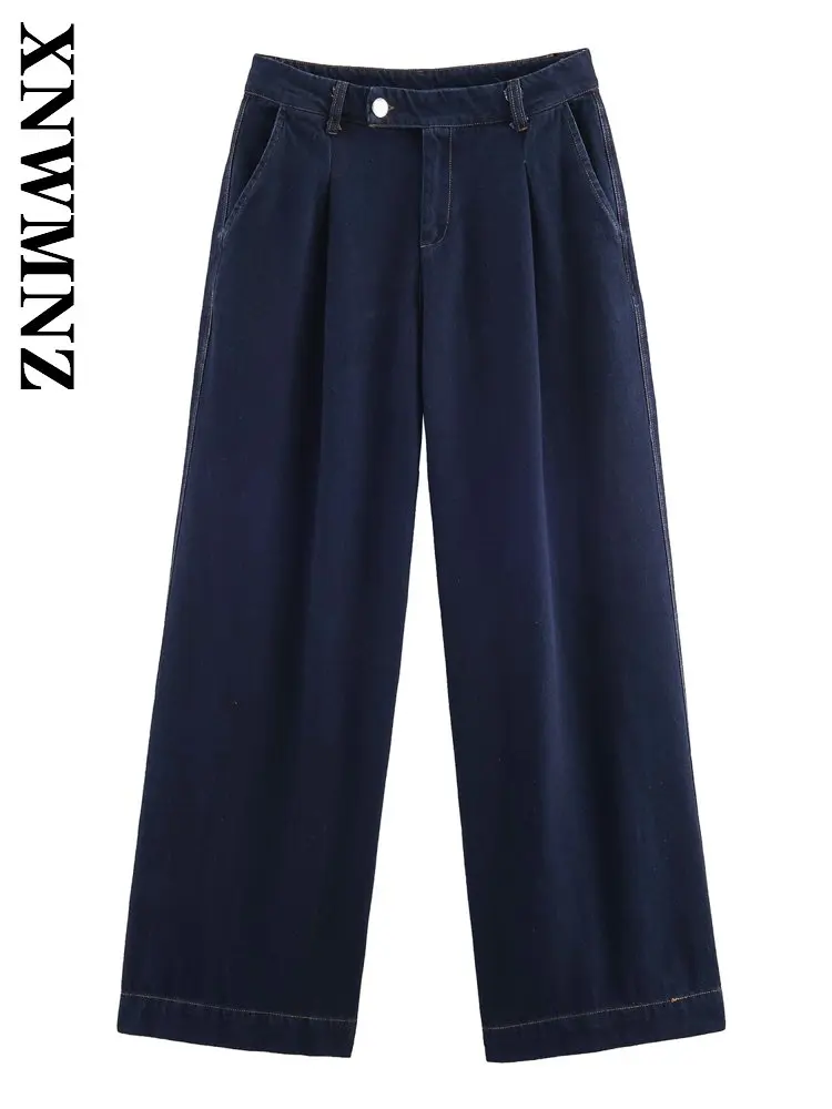 

XNWMNZ 2025 Autumn New Woman's Casual Commuting Denim Jeans Vintage Fashion Winter Woman Blue Thick Loose Fit High Waist