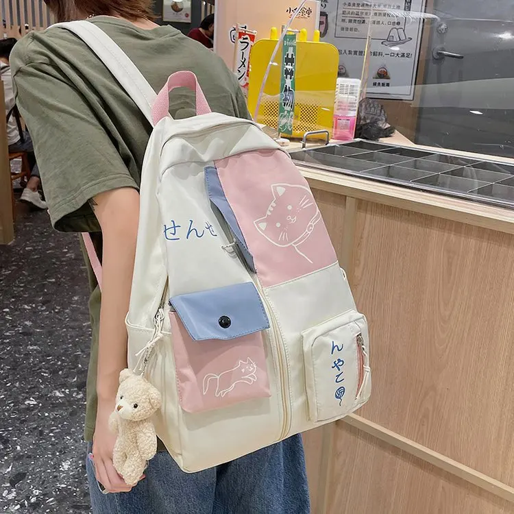 2026 NEW Korean Cute Women's Backpack Junior High School Students Schoolbag Large Capacity Nylon Waterproof bag Travel backpacks