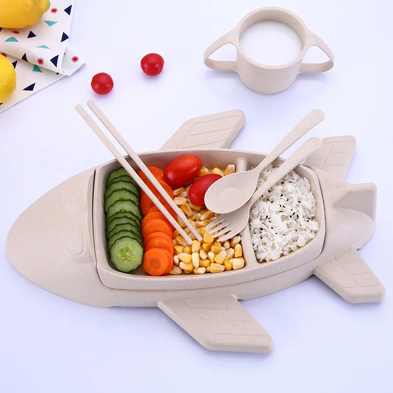 5-piece Set Mini Airplane Children's Cutlery Children's Cartoon Dinner Plate Chopsticks Spoon Cup Tableware For Children