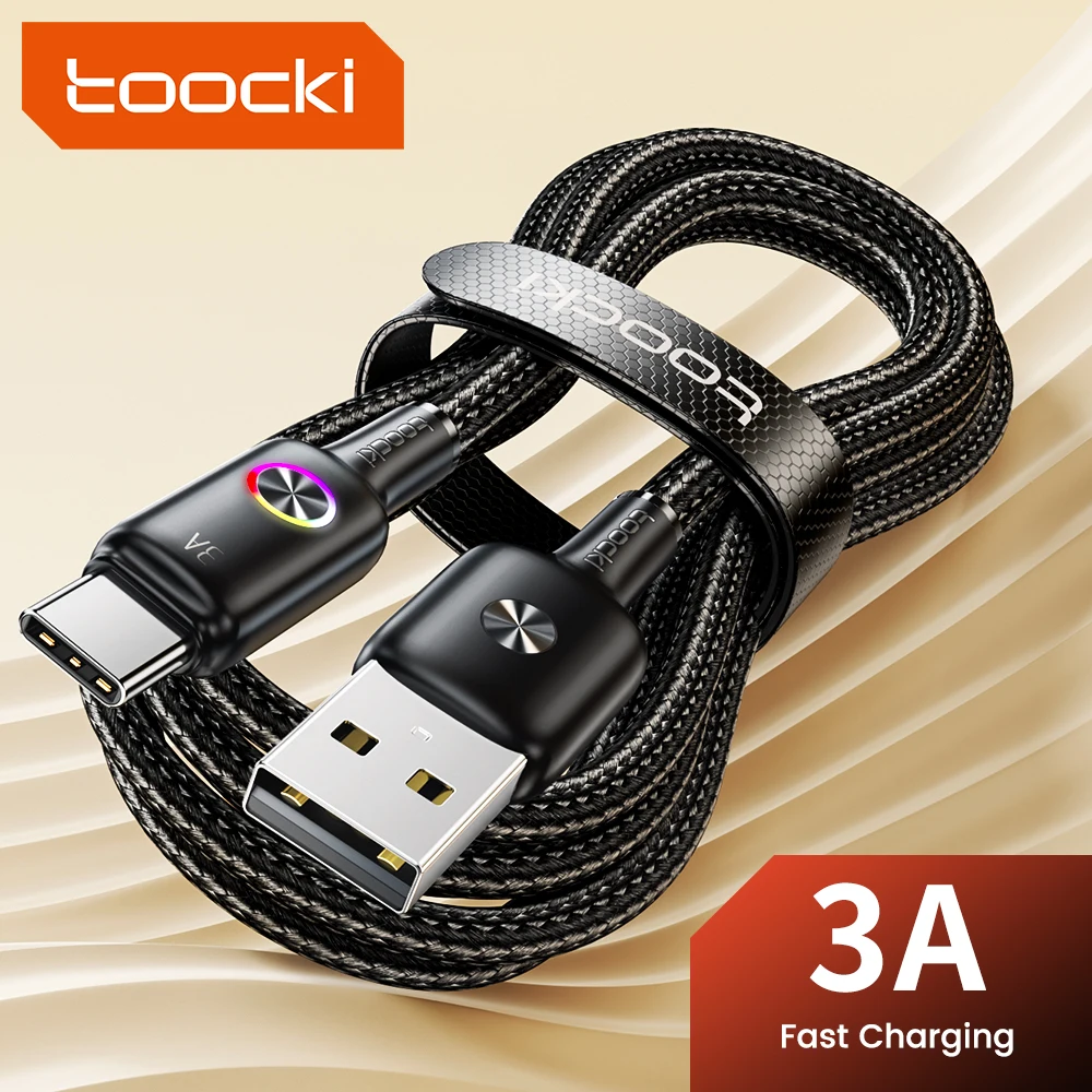 Toocki LED USB Type C Cable 3A Fast Charging Wire Mobile Cellphone Data Cord for Samsung Huawei Xiaomi USBC Phone Charger Cable