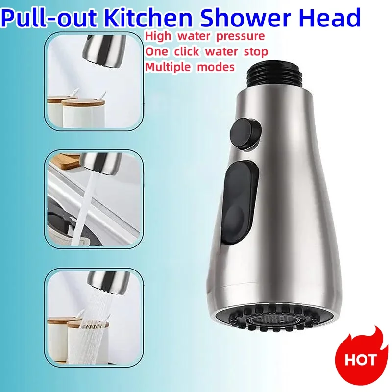 Kitchen Faucet Head One-click Water Stop 3 Modes Faucet  Water Saving Shower Bathroom Basin Sink Tap Replacement Faucet Head