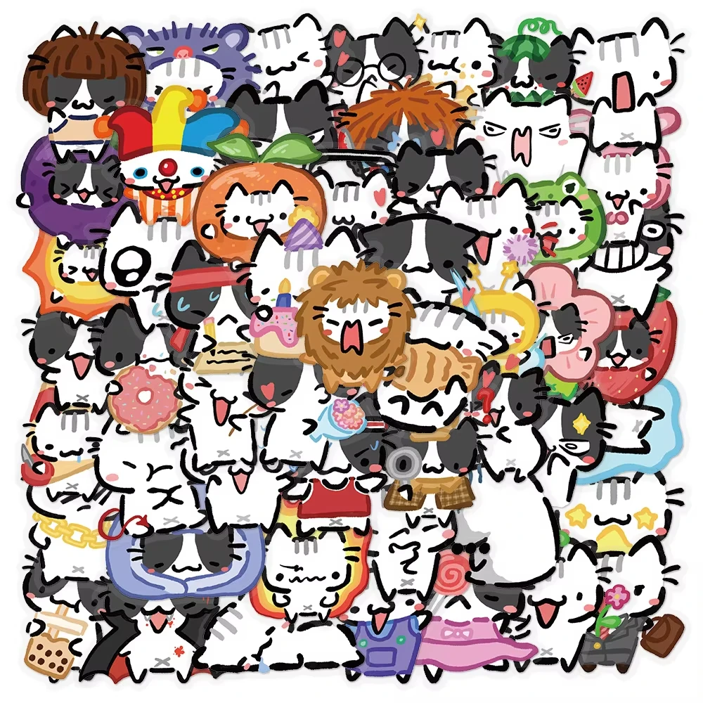 54Pcs Kawaii Colorful Cat Stickers Transparent Cat Decals For Phone Laptop Suitcase Notebook Skateboard Waterproof Stickers