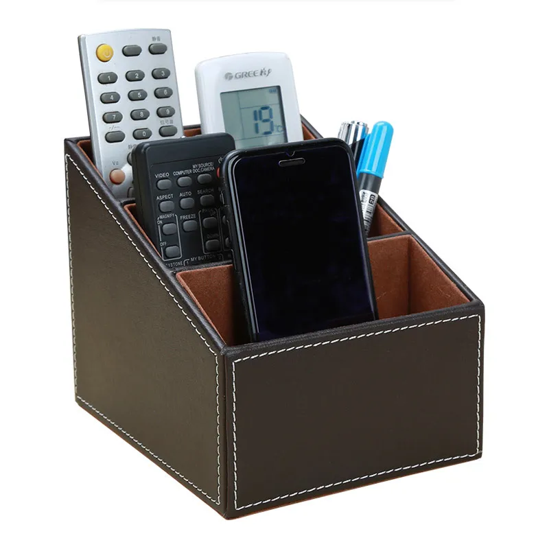 2023 1pcs Leather Remote Control  Organizer Phone Desktop Storage Box Organizer Box  Closet Organizer  Storage Box  Wooden Box