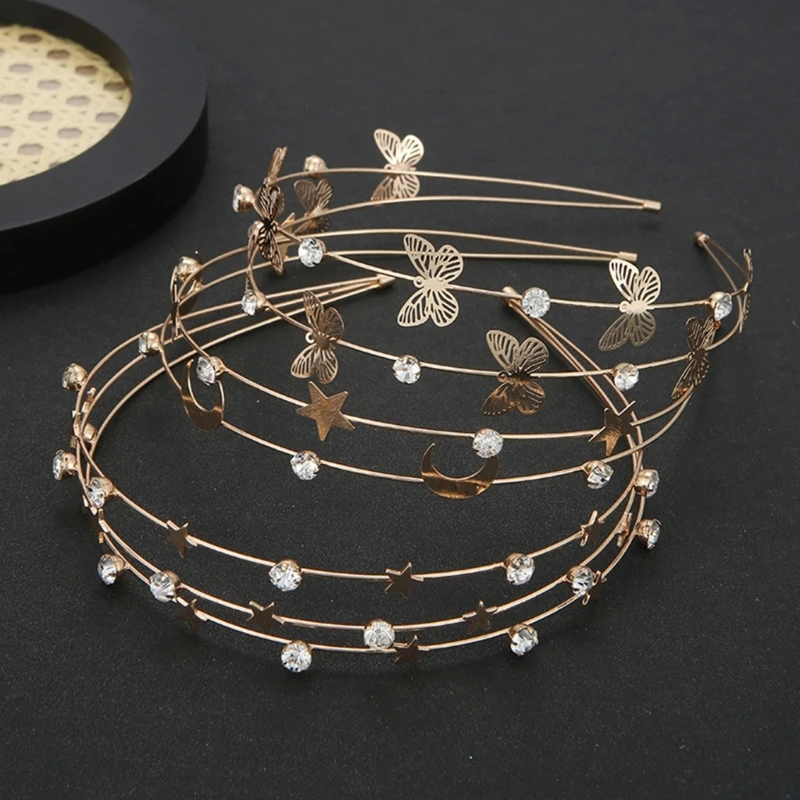 Shinning Thin Side Headband Multi Layered Butterfly Moon Star Hair Hoop Women Wedding Party Headwear