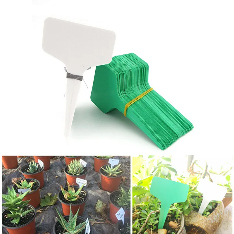 100pcs Plant Tag T Type Plant Markers Label Nursery Pots GardenTool  for Plant Flower Pot Vegetable Tray Sign Card Decoration F1