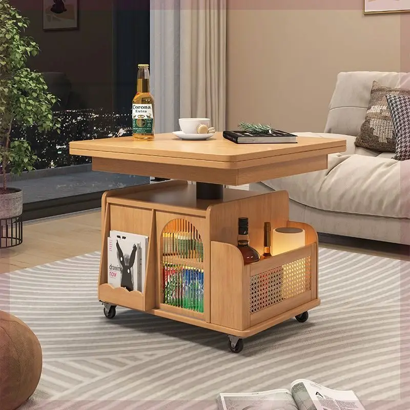 

Adjustable Glass Coffee Table Wheels Italian Wood Lift Living Room Side Table Folding Set Modern Mesa De Centro Sala Furniture