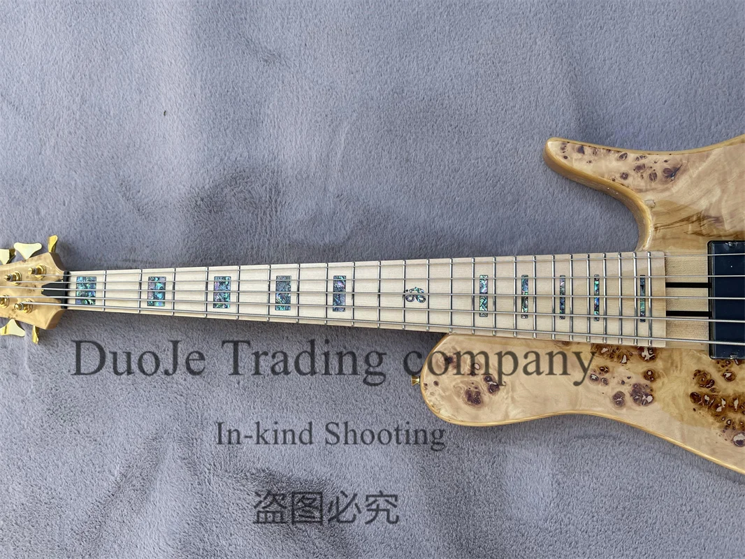 5 String Natural Electric Bass Fode Bass Maple Neck Through Body Brul Maple Top  Abalone Shell Inlay Active passive line