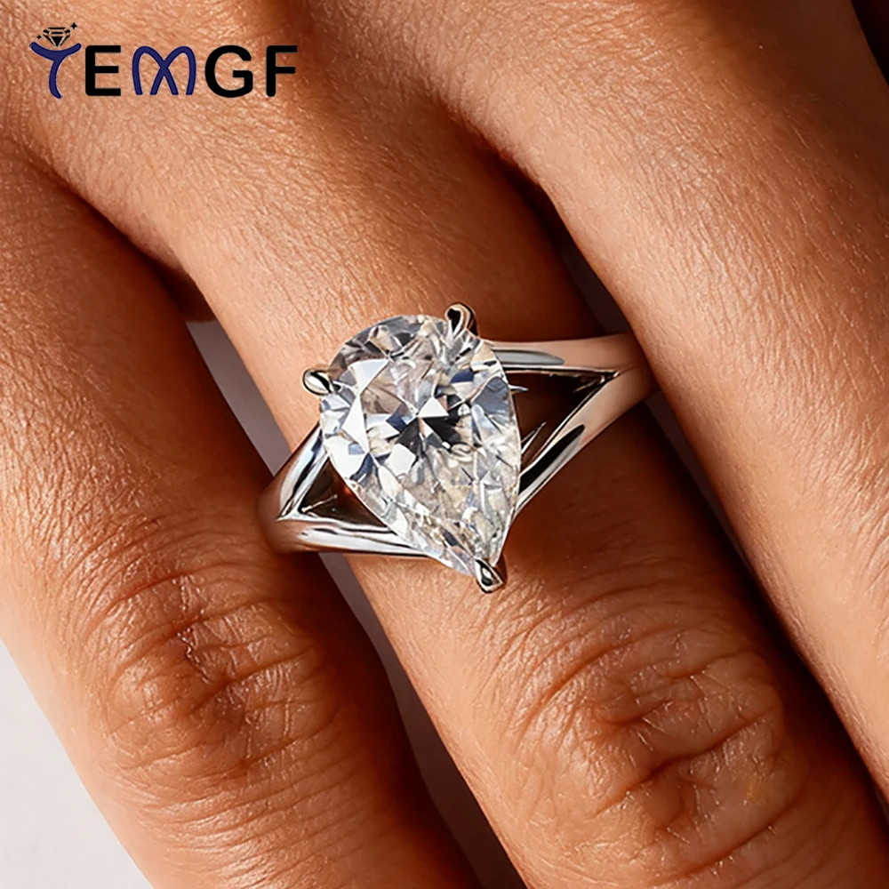 

TEMGF Роскошное обручальное кольцо грушевидной огранки 5CT для невесты, стерлинговое серебро S925, Y-образное дизайнерское кольцо, женское блестящее ювелирное изделие, сертифицированное