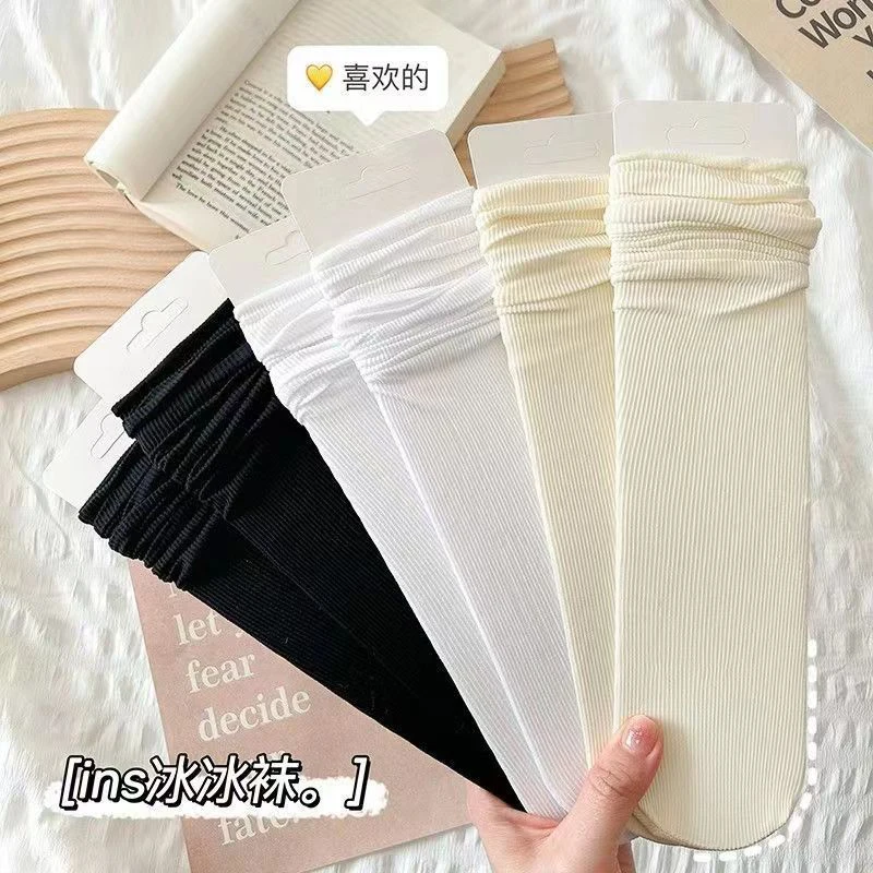 10 Pairs Japanese Korean Women Ice Thin Loose Calf Tube Socks Summer Nylon Socks Fashion College Style Solid Color Socks