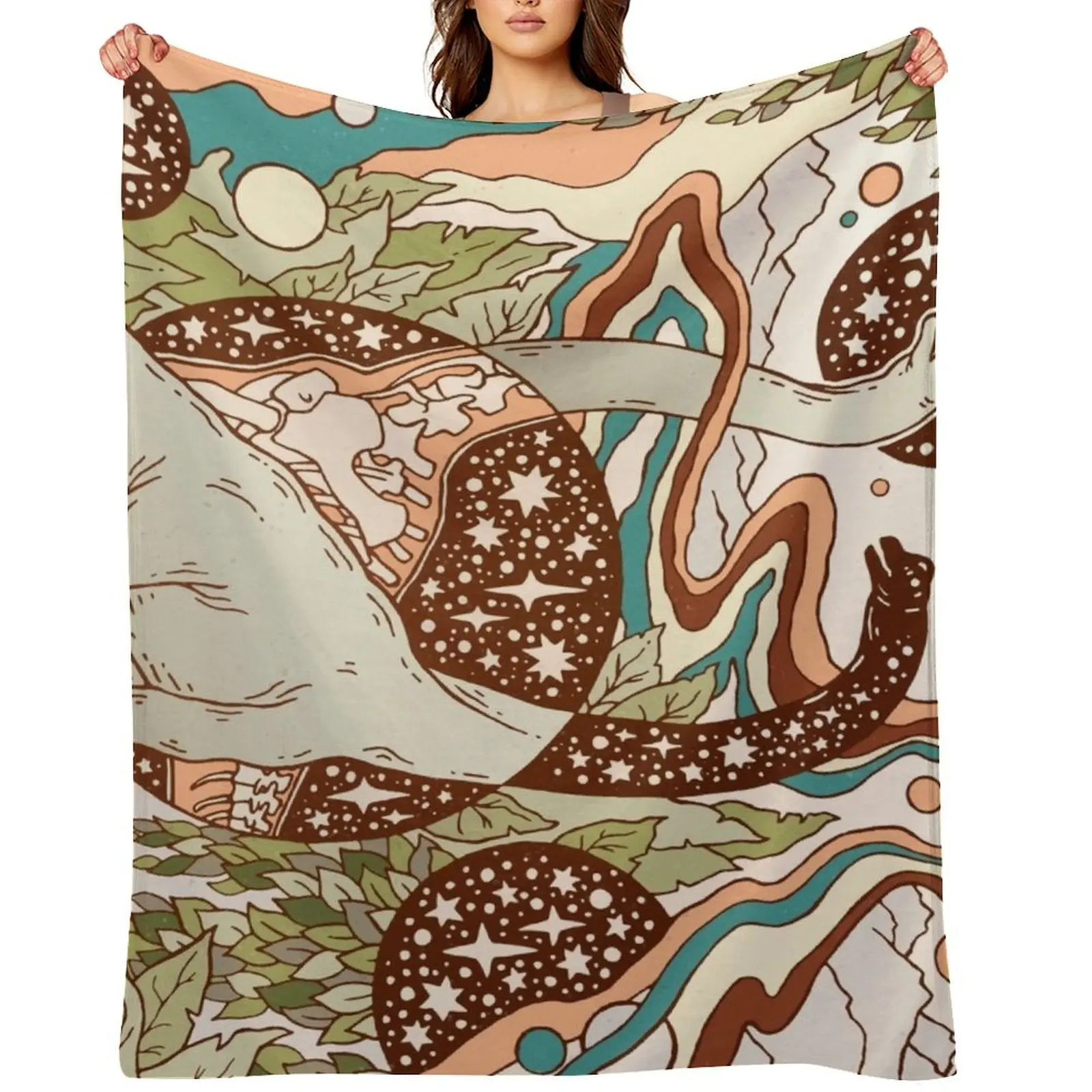 

Jurassic Portal | Retro Rainbow Palette | Dinosaur Science Fiction Art Throw Blanket Stuffeds Summer Blankets