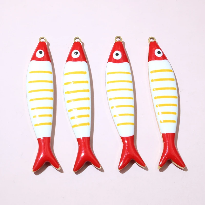 10pcs Enamel Stripe Fish Charms for DIY Jewellery Making