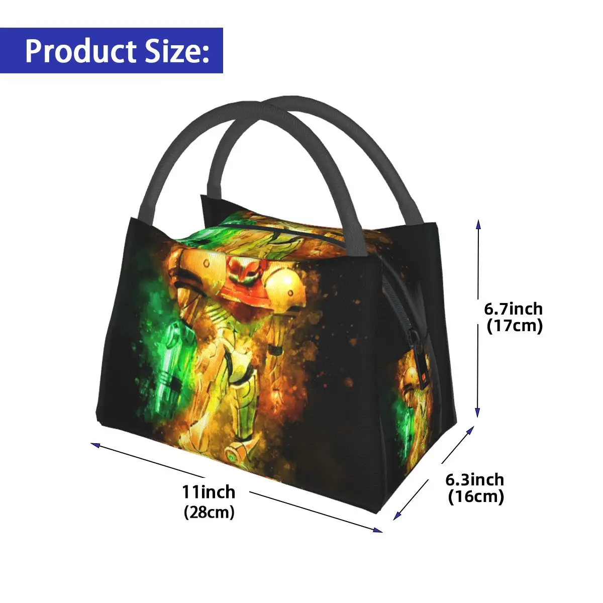 Metroid Samus Aran Prime Hunter Lunch Bags Insulated Bento Box Leakproof Lunch Tote Picnic Bags Cooler for Woman Girl Office