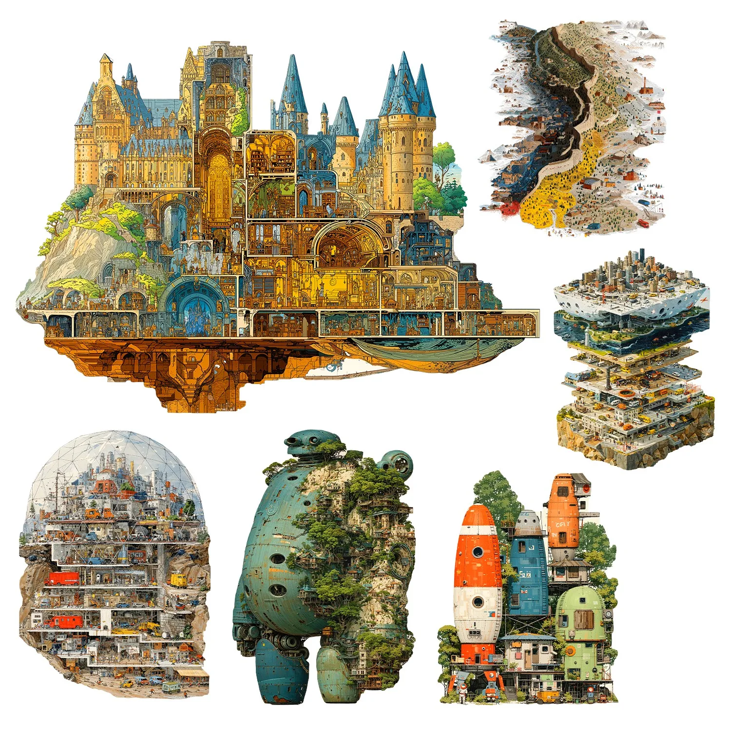 Rompecabezas de madera de ciudades de ciencia ficción, decoración para el hogar, pintura, regalo de Navidad y Halloween, juguete para adolescentes y niños