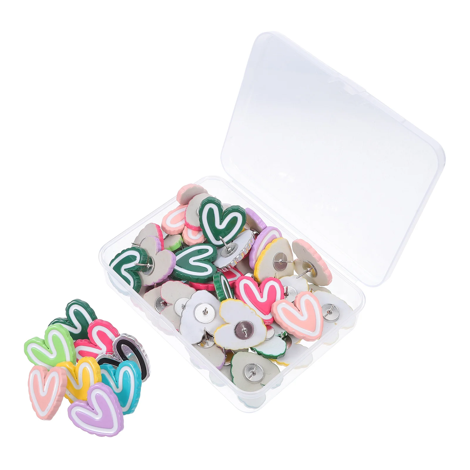 

50Pcs Cute Heart Thumb Tacks Decorative Resin Push Pins for Bulletin Board Poster Maps Photos Wall Pins School Office Craft