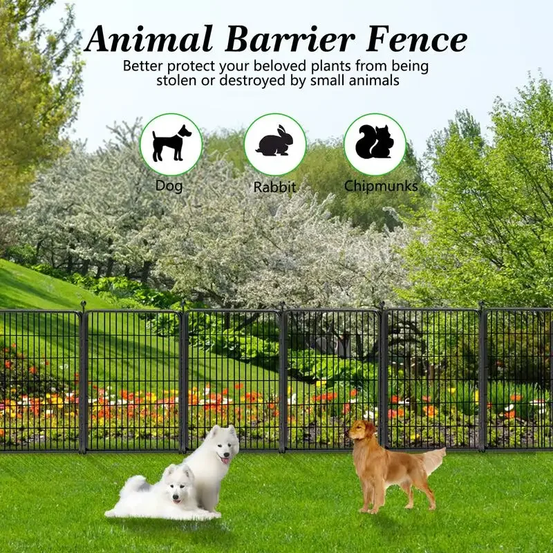 Decorative Garden Metal Fence Garden Fence Panels with Gate 40 Inch Panels Outdoor Fencing Dog Playpen Folding Animal Barrier