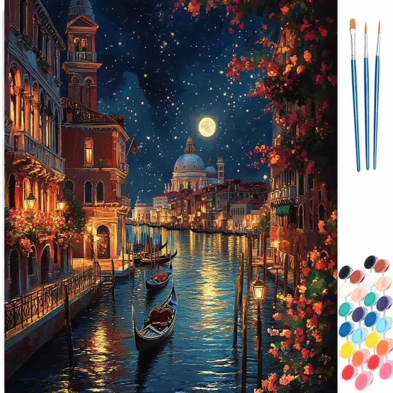 Oil Painting By Numbers Kits Moon Over The Lake Number Drawing Canvas DIY Pictures By Numbers Home Decor Unique Gift