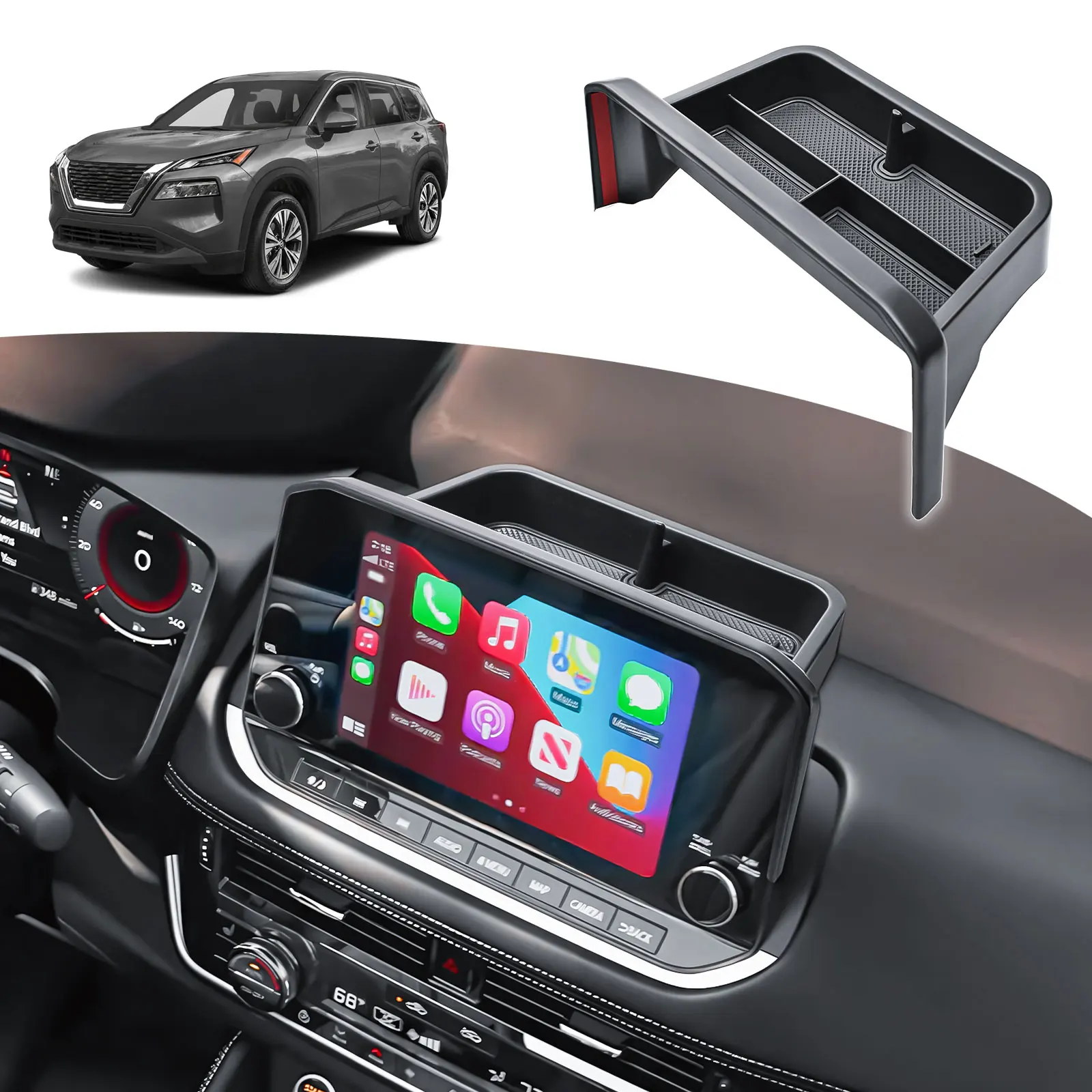 

Center Console Dashboard Organizer For 2021 2022 2023 Nissan Rogue SL Platinum Behind Screen 9 inches Dash Board Storage Car Box