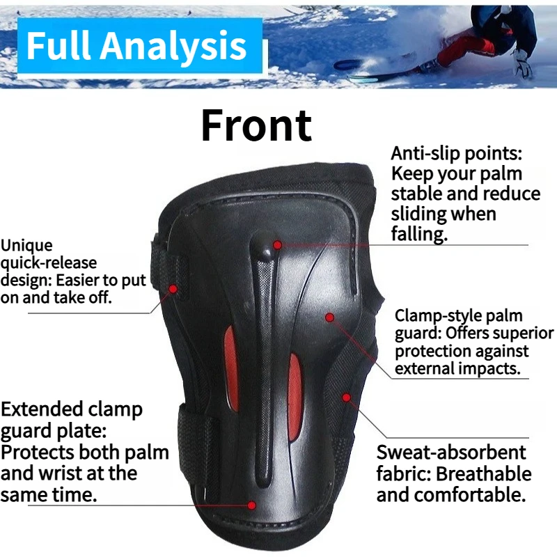 SOARED Anti-slip Strip Ski Hand Guard Extended Wrist Support Hard Shell Palm Protectors Skateboarding Roller Skating&Ice Skating