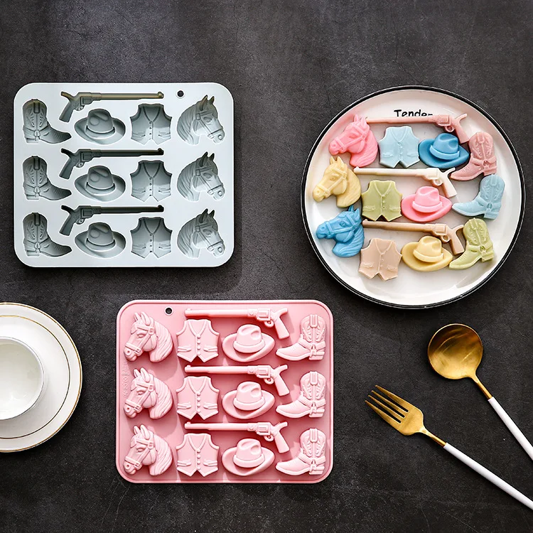 

2 Pack 15-hole Western Cowboy Theme Modeling Silicone Molds Chocolate Mold Epoxy Ice Cube Cake Mold Cake Decorating Tools