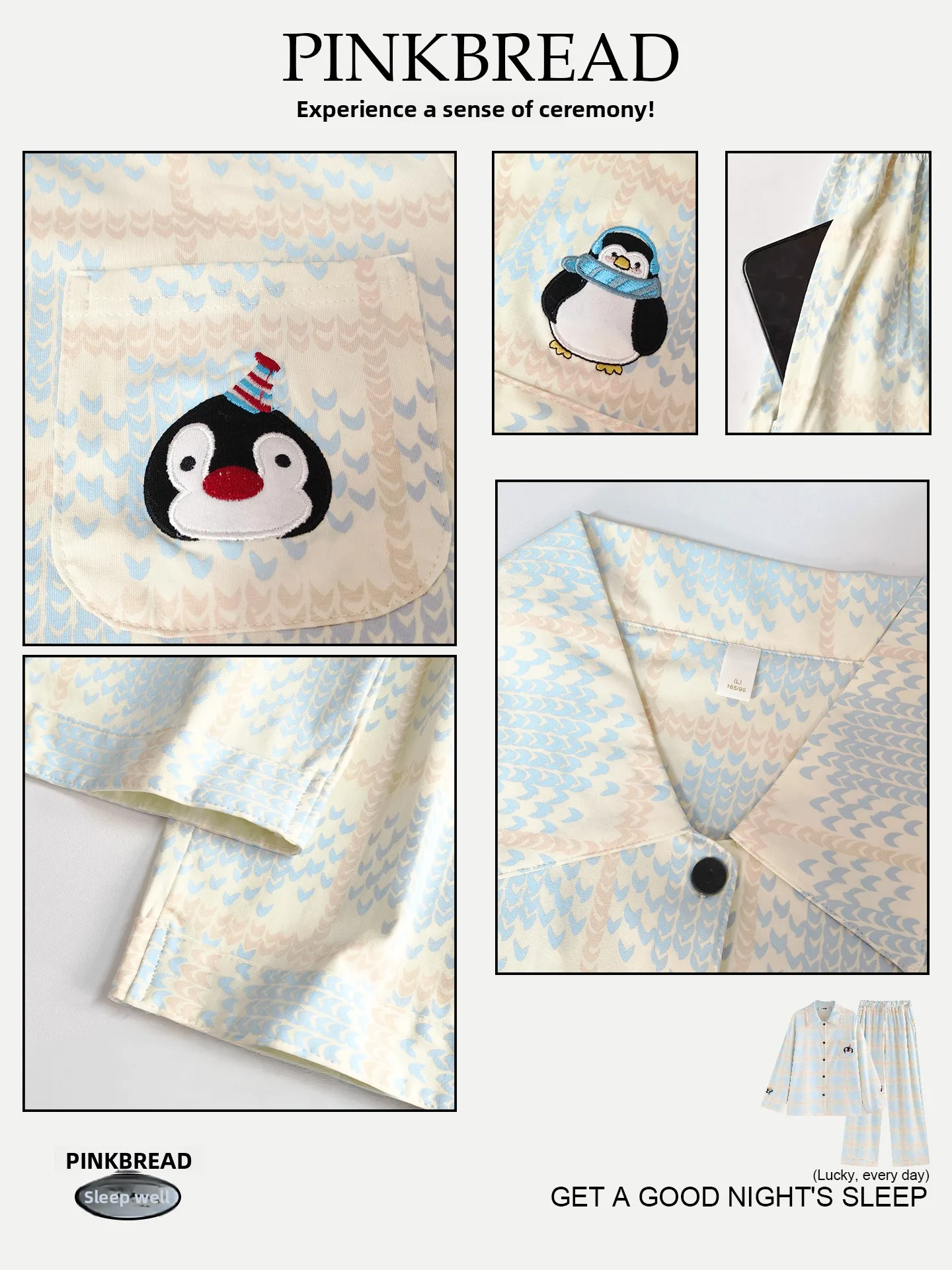 PinkBread Penguin Embroidery Couples Sleepwear Long Sleeve Pure Cotton Home Clothes Men's Casual Comfortable Women's Cute Car...