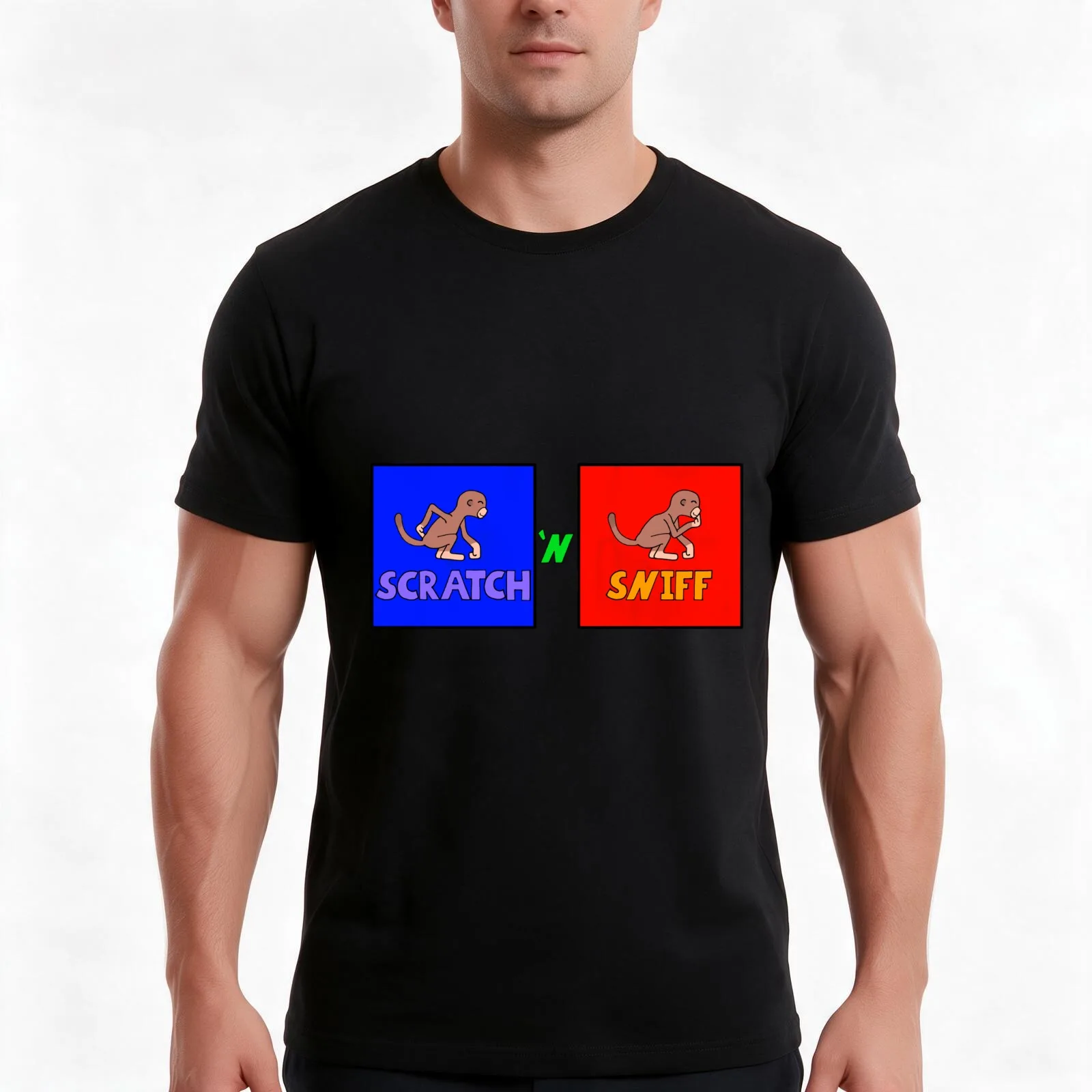 Scratch 'N Sniff T-Shirt, Summer Casual Cotton Tee, Oversized Streetwear Tops, Vintage Graphic Print, Loose Fit Short Sleeve