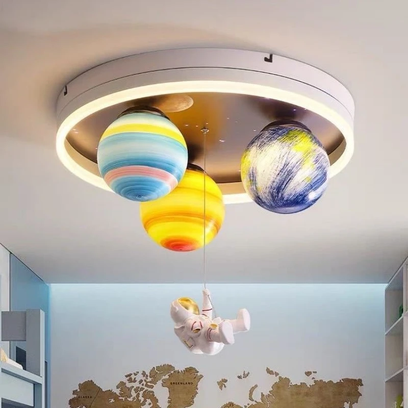 Astronaut Planet Creative Circular The Outer Space Led Ceiling Light Children\'s Bedroom Decorative Boys Girls Dream Universe