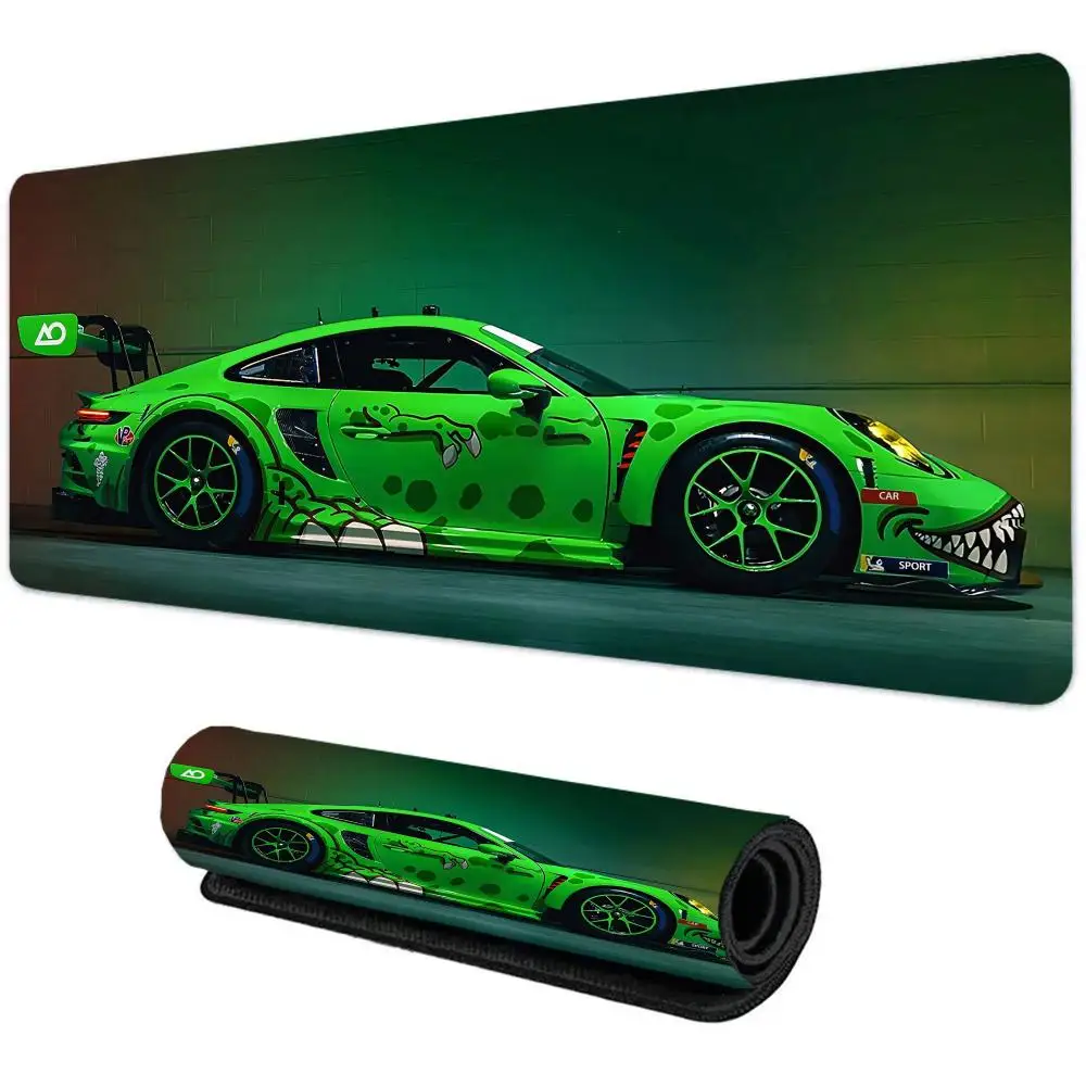 

Green Sports Car Large Mouse Pad, Racing Car Gaming Desk Mat, Anti-slip Rubber Keyboard Pad with Lock Edge