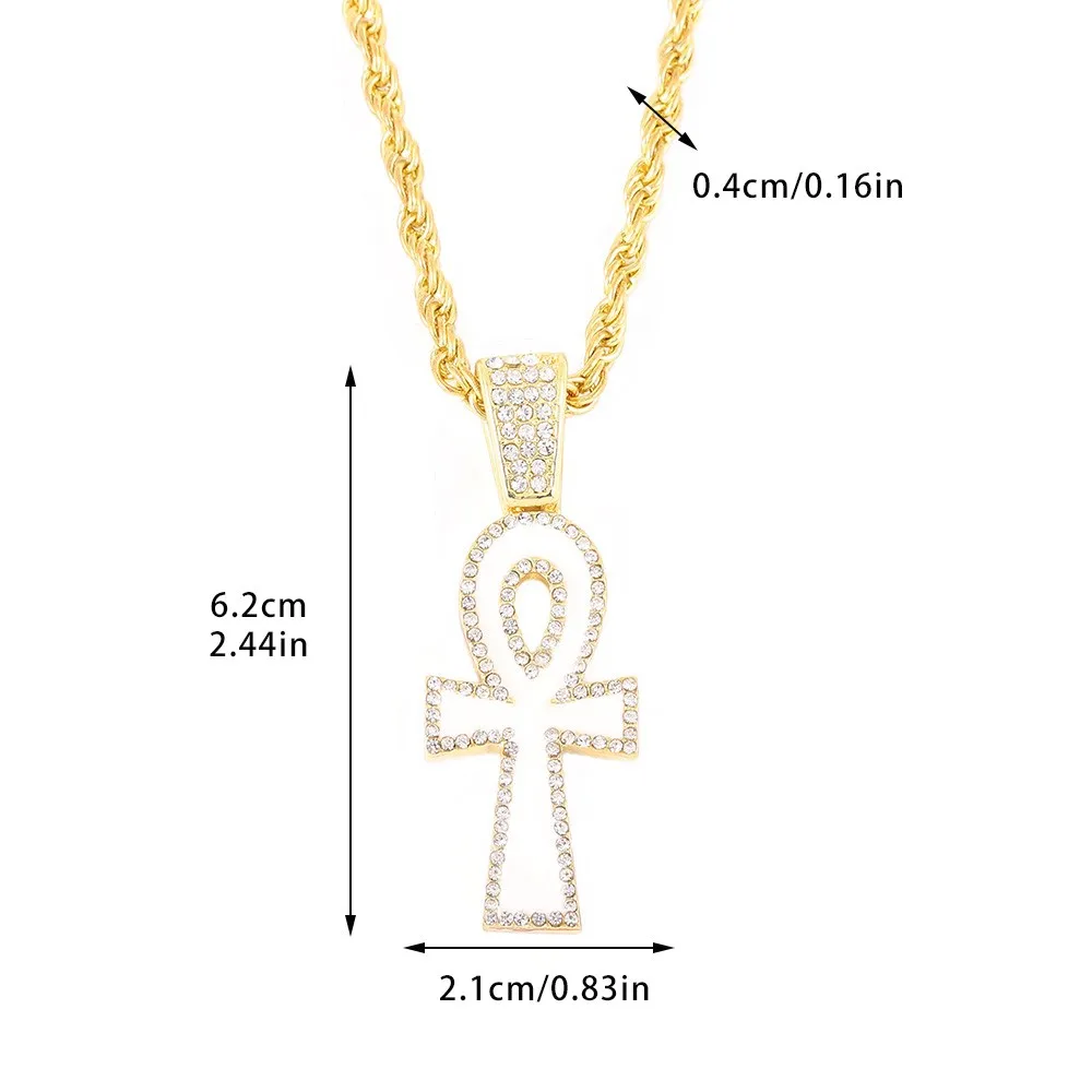 ANKA Cross Pendant Necklace With 4mm Wide Rope Chain Bling Fashion Jewelry Men Women