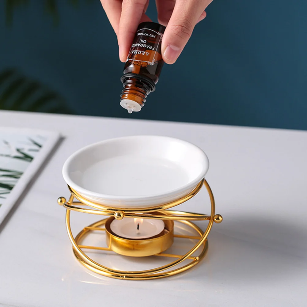 

1Pcs Ceramic Essential Oil Burner Aroma Diffuser Elegant Golden Stand Home Office Scented Wax Melt Aromatherapy
