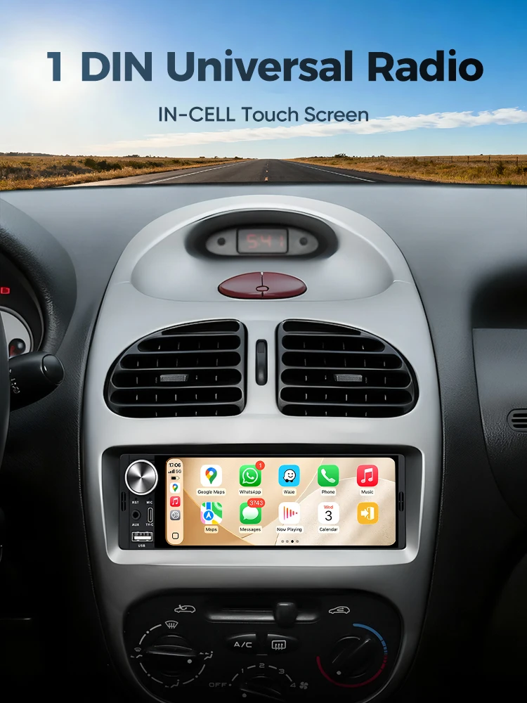 AINAVI Bezprzewodowy CarPlay Android Auto Uniwersalny 1 Din 6.36 Calowy Ekran Dotykowy HD IPS 1280*480 Radio Samochodowe MP5 Odtwarzacz Multimedialny Wideo BT 5.0 FM TF MIC AUX USB Type-C SWC Kamera — 2