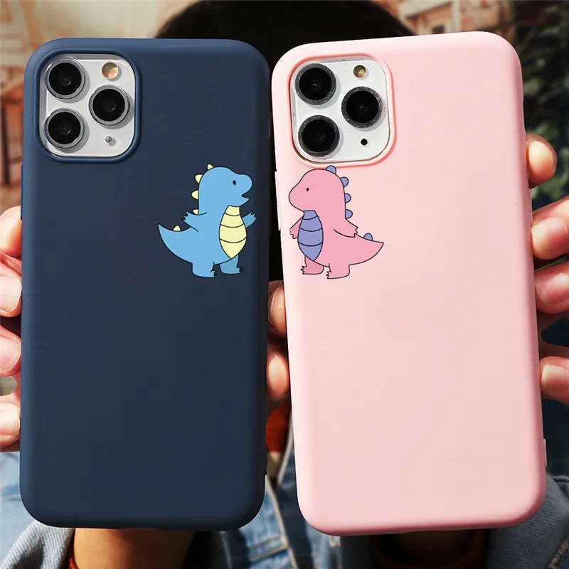 Cartoon Dinosaur Lover Couple Case for IPhone 13 12 11 14 15 Pro XS MAX XR X 7 8Plus SE2 Cute Fire Dragon Soft Phone Cover Funda