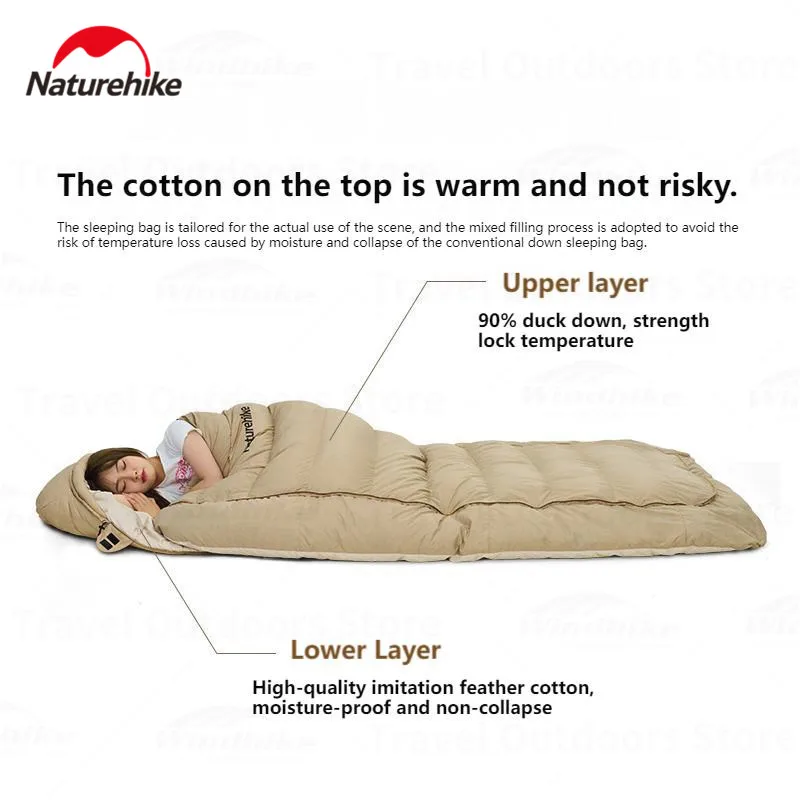 Naturehike Duck Down Sleeping Bag Ultralight Outdoor Camping Supplies Winter Widened Hooded Windproof Waterproof Sleeping Bag