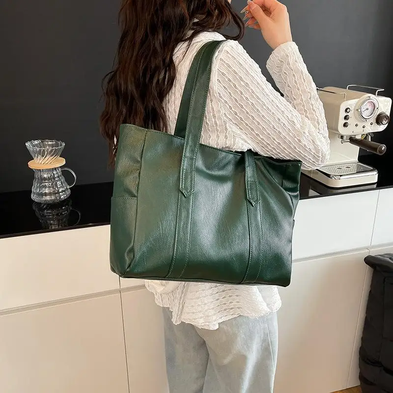Vintage Ladies Bag Large Capacity Handbag , Vintage Plain Shoulder Bag , Ladies Commuter Casual Handbag 1PC