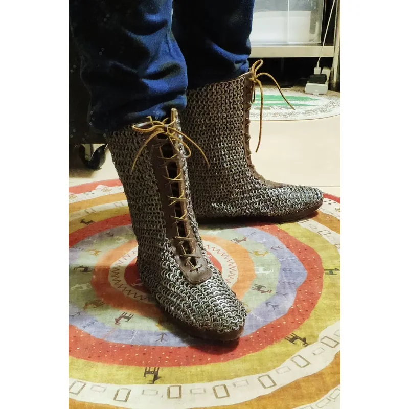 European Medieval Crusader Knight Boots Chainmail Heavy Armor Shoes Wearable Middle Age Larp Historical Reenactment Cosplay