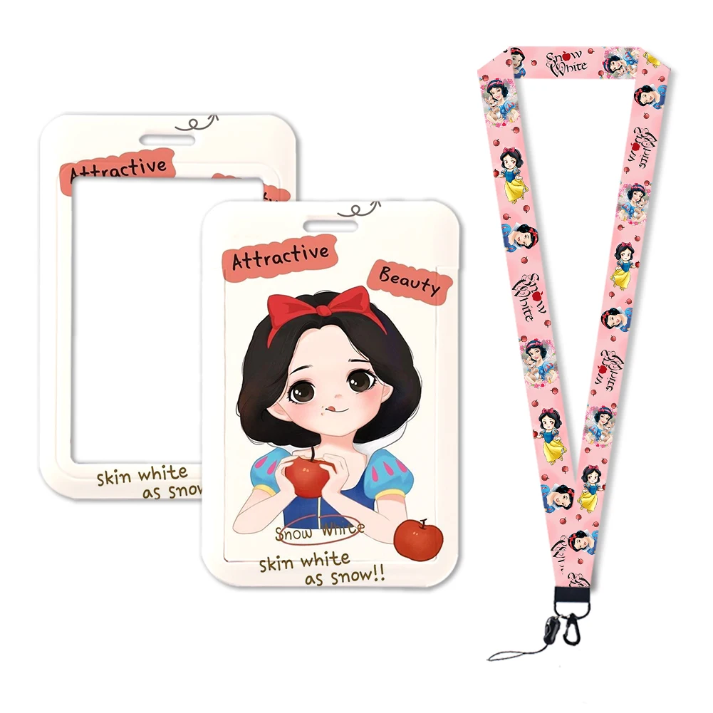 Porte-cartes d'identité Disney Princess pour filles, porte-cartes Alice, porte-badge, sangle de cou, porte-cartes de visite, cadeau