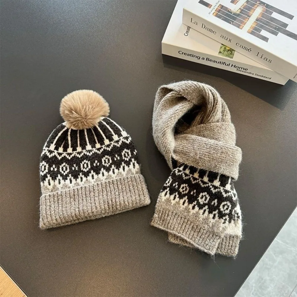 

New Pompom Scarf Hat Set Warm Coldproof Neck Warmer Knitted Windproof Beanie Hat Autumn Winter Children 2-6 years old
