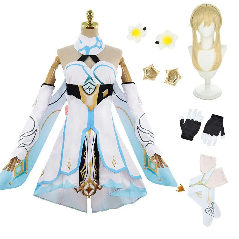 Jeu Genshin Impact Traveler Lumine Cosplay Costume pour femme, uniforme Anime, robe, perruque, vêtements de fête d'Halloween