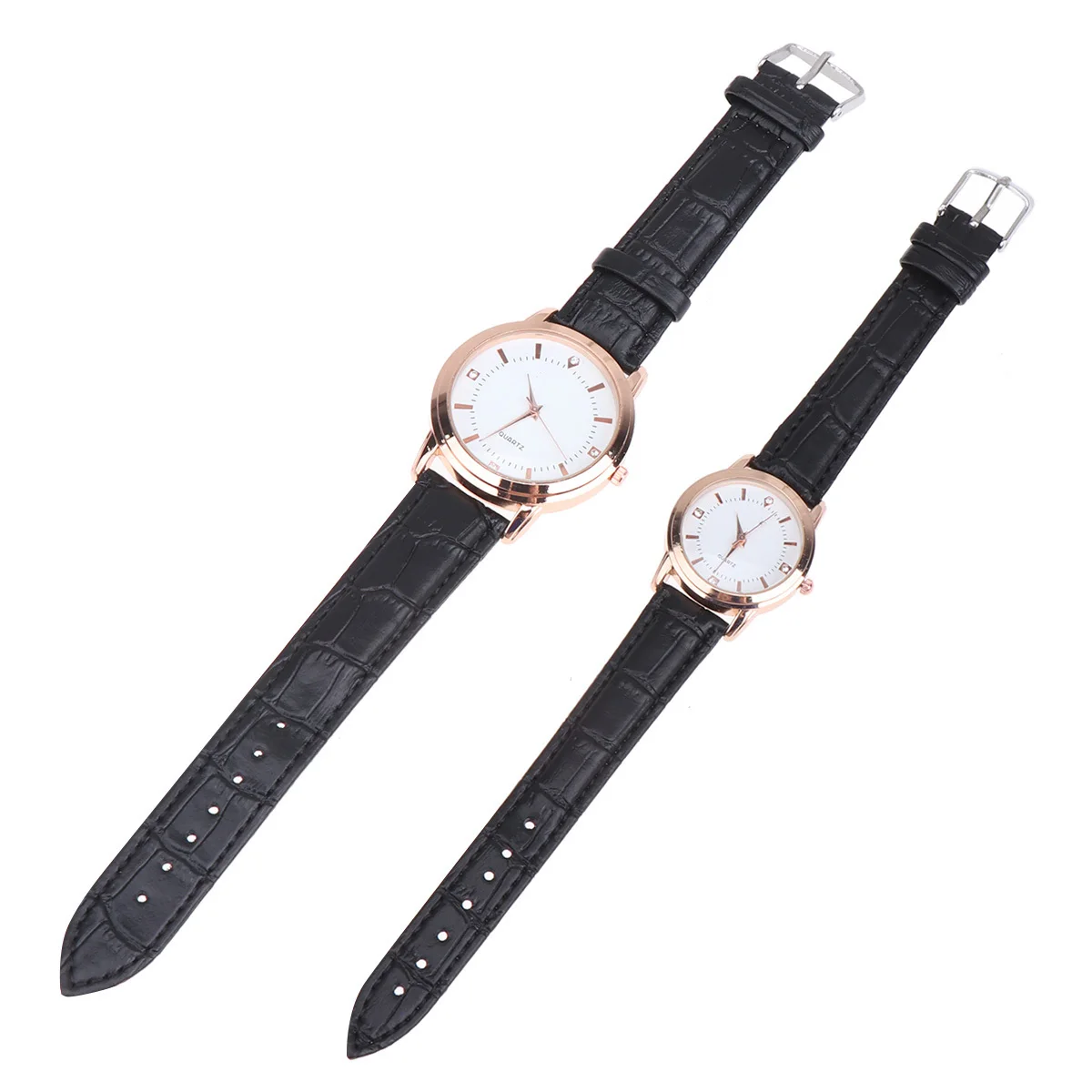 قطعتان من ساعات الكوارتز الأنيقة للزوجين بحزام أسود وتصميم أنيق وساعة يد كوارتز متينة هدية لعيد الحب للعام الجديد