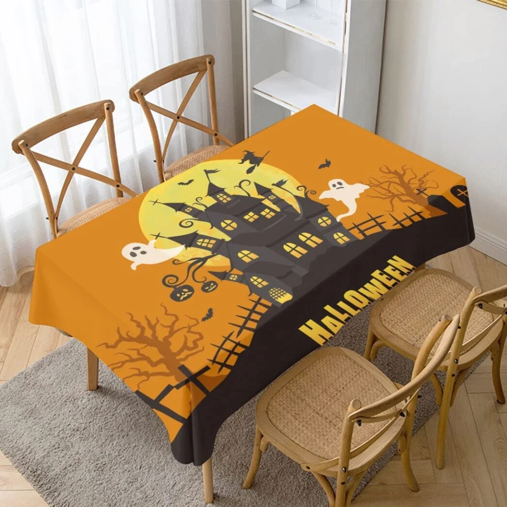 

Halloween Pumpkin Castle Rectangle Tablecloth Kitchen Table Decor Reusable Waterproof Tablecloth Holiday Party Decorations