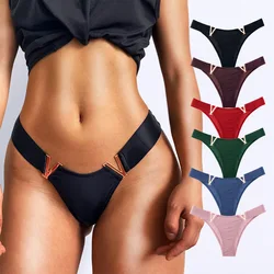 Fashion Sexy V-Shaped Metal Decoration Underwear Sports Hip Lifting Low Waist High Fork Half Sheath Briefs Panties Women Sexy