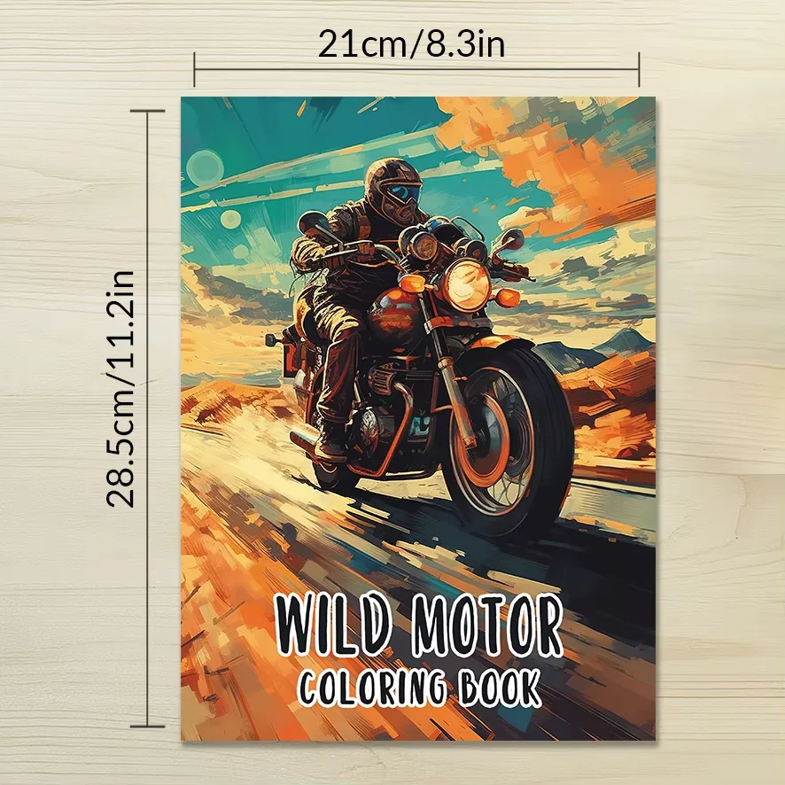 Buku Mewarnai Sepeda Motor Keren - 8,3 x 11,2 inci, 32 halaman - Cocok untuk menghilangkan stres dan hadiah kembali ke sekolah untuk keluarga Anda