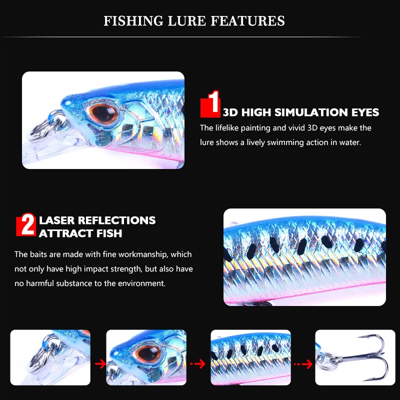 Señuelo Wobbler Minnow hundible 6.8cm – Trucha, lubina y lucio - imagen 3
