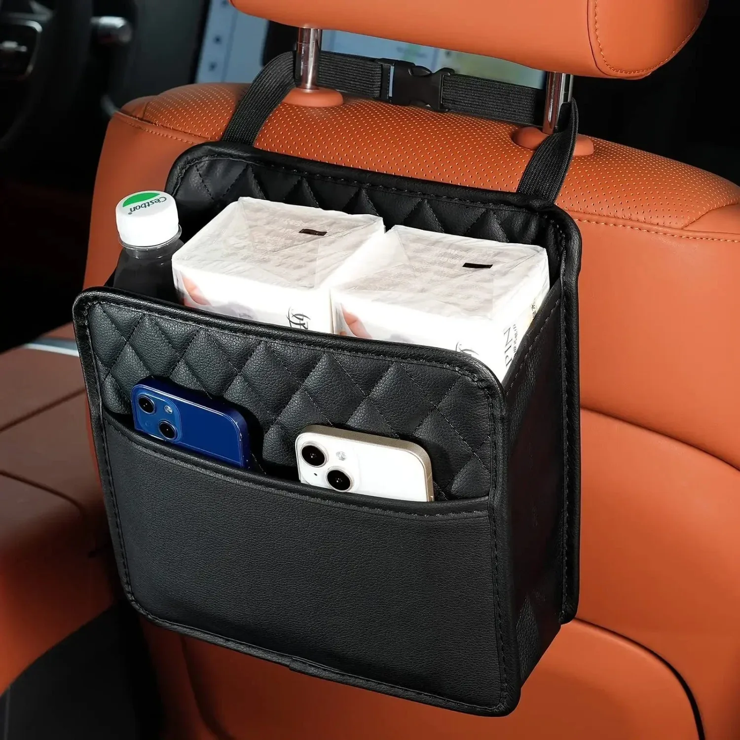 

Multi function PU Leather Car Seat Back Storage Bag for Duster Tissue Cup Holder Garbage Pocket