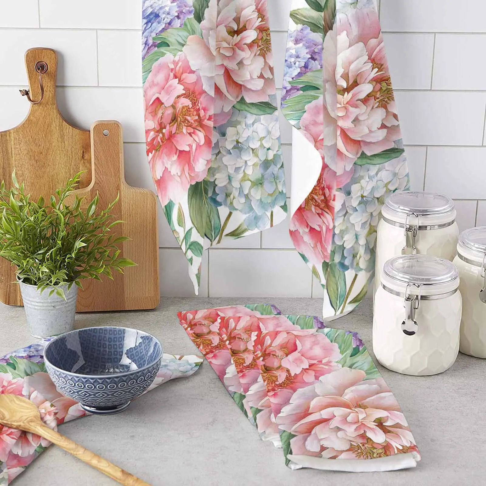 

Vintage Pink Flower Plant Microfiber Kitchen Dish Cleaning Tool Towels Absorbent Rag Household Tea Cloth