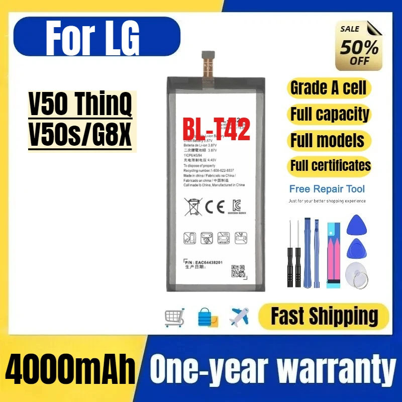 

BL-T42 for LG V50 ThinQ/V50s/G8X Mobile Phone Battery High Quality High Capacity Replacement Bateria Grade A Cell with Tools