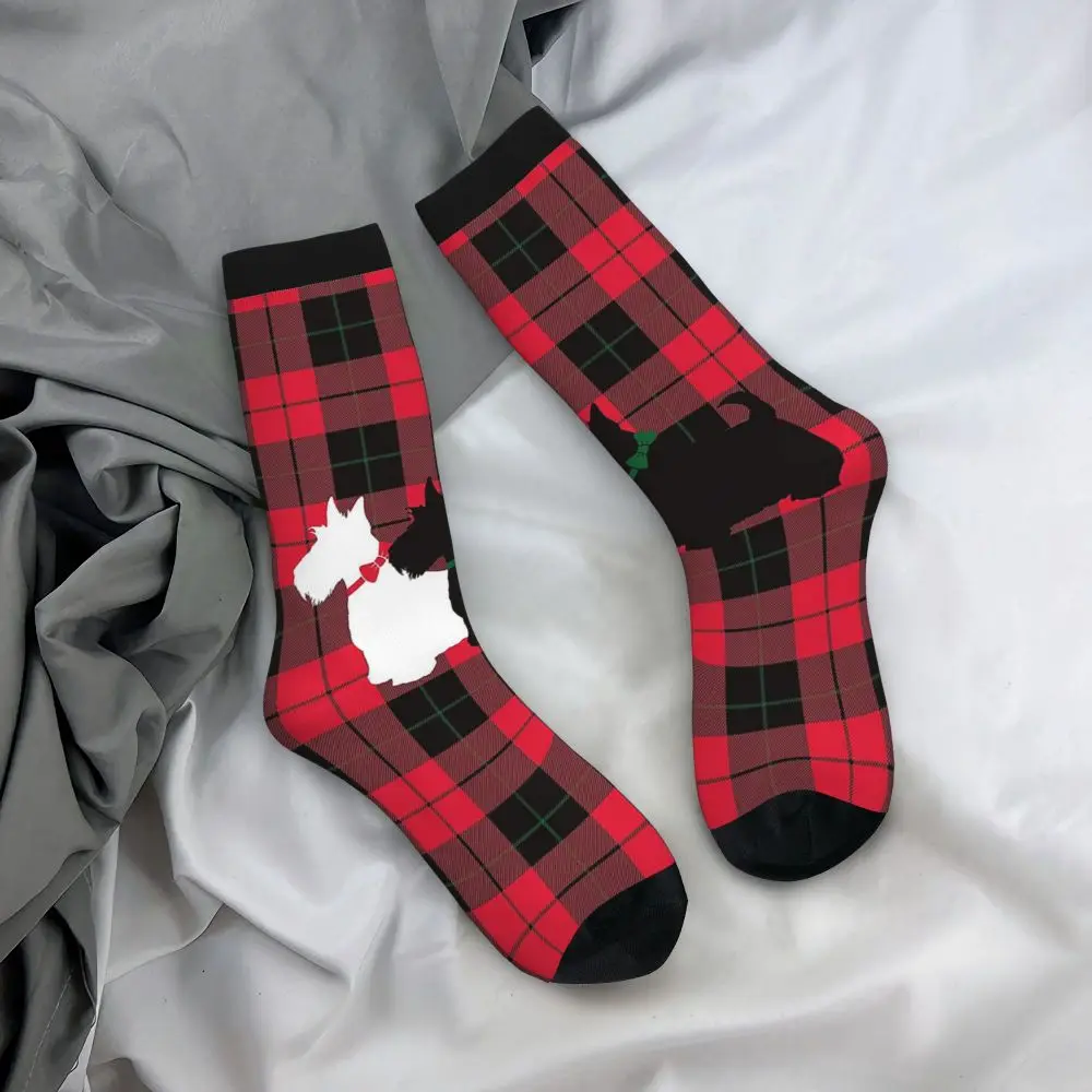 Adult Socks, Four Seasons Sweat Absorbing Medium to Long Fashion Scotty Dog's Red Checked Design Men's and Women's Bicycle Socks