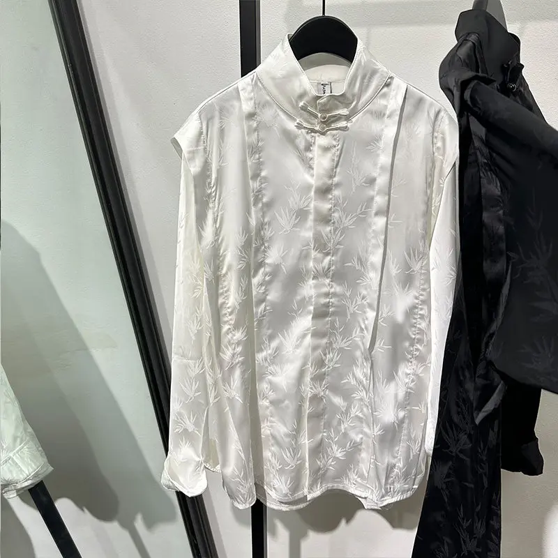 Design Retro Non-Ironing Chinese Style Stand Collar Loose Long Sleeve Shirt Popular Avant-Garde Idle Pu Handsome