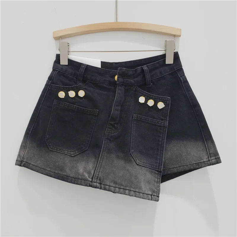 2024 Summer Denim Skirt With High Waist and Two Pieces Of Irregular Fashion Temperament, Spicy Girl High Street Shorts Skirt Y2K