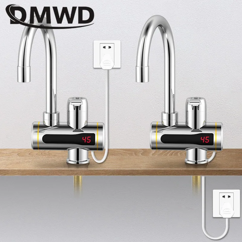 DMWD ก๊อกน้ําร้อนไฟฟ้าทันทีเครื่องทําน้ําอุ่นสแตนเลส Tankless Tap จอแสดงผลอุณหภูมิ LED สําหรับห้องครัวฝักบัว